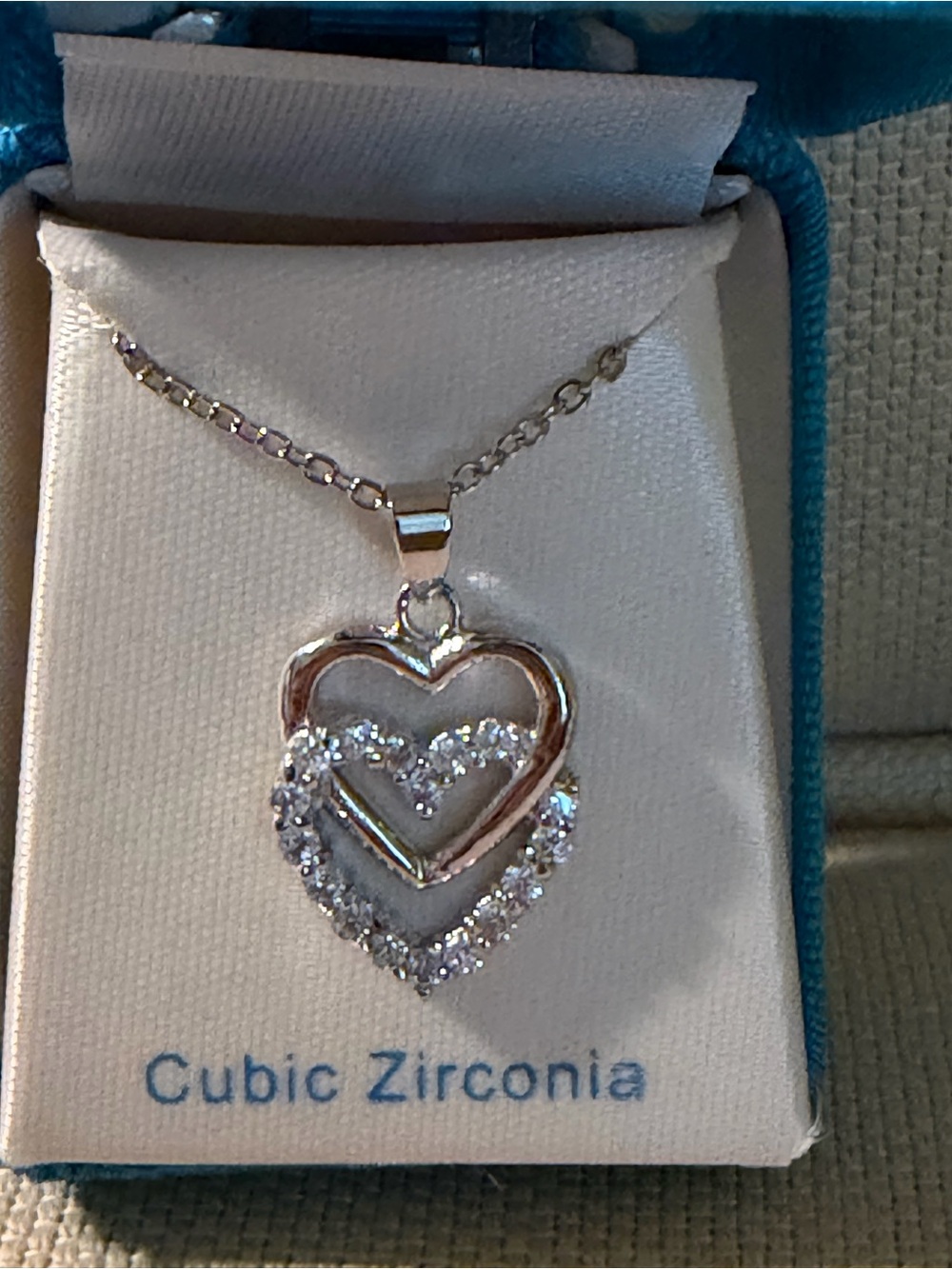 Silver Heart Pendant Necklace with Cubic Zirconia - Silver